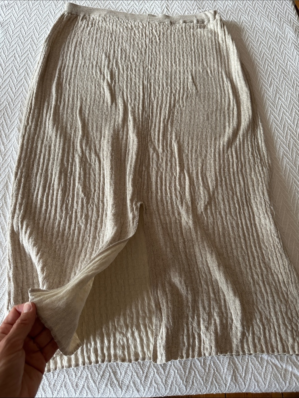 SPANNER linen cotton neutral Beige Ribbed Knit Maxi Skirt slit minimalist beach - Picture 5 of 11